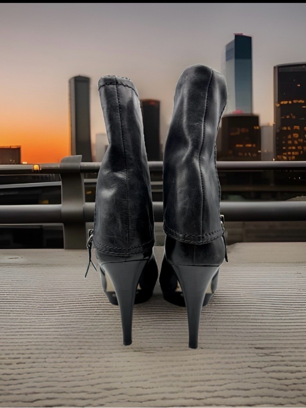 Nine West Black Leather Ankle Boots Platform Heel Size 8 - Picture 4 of 6